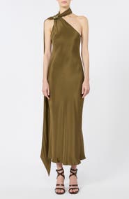 Max Mara Evasto Scarf Neck One Shoulder Silk Satin Evening Dress