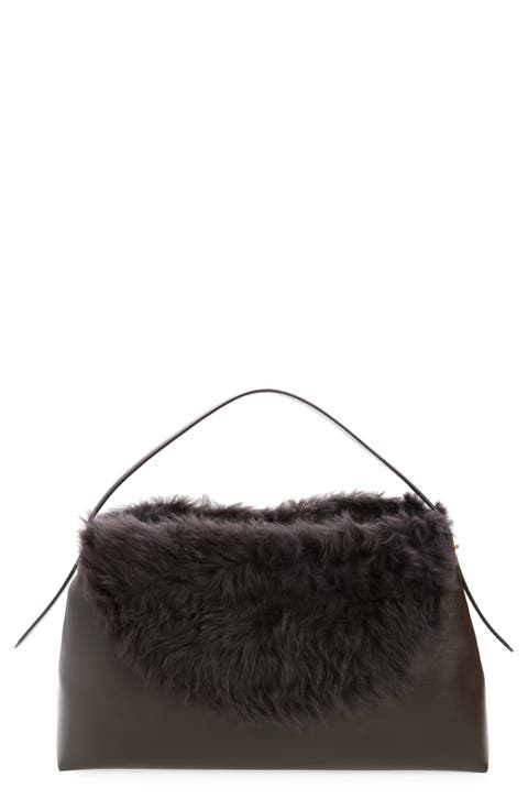 T-Lock Leather & Genuine Shearling Top Handle Bag