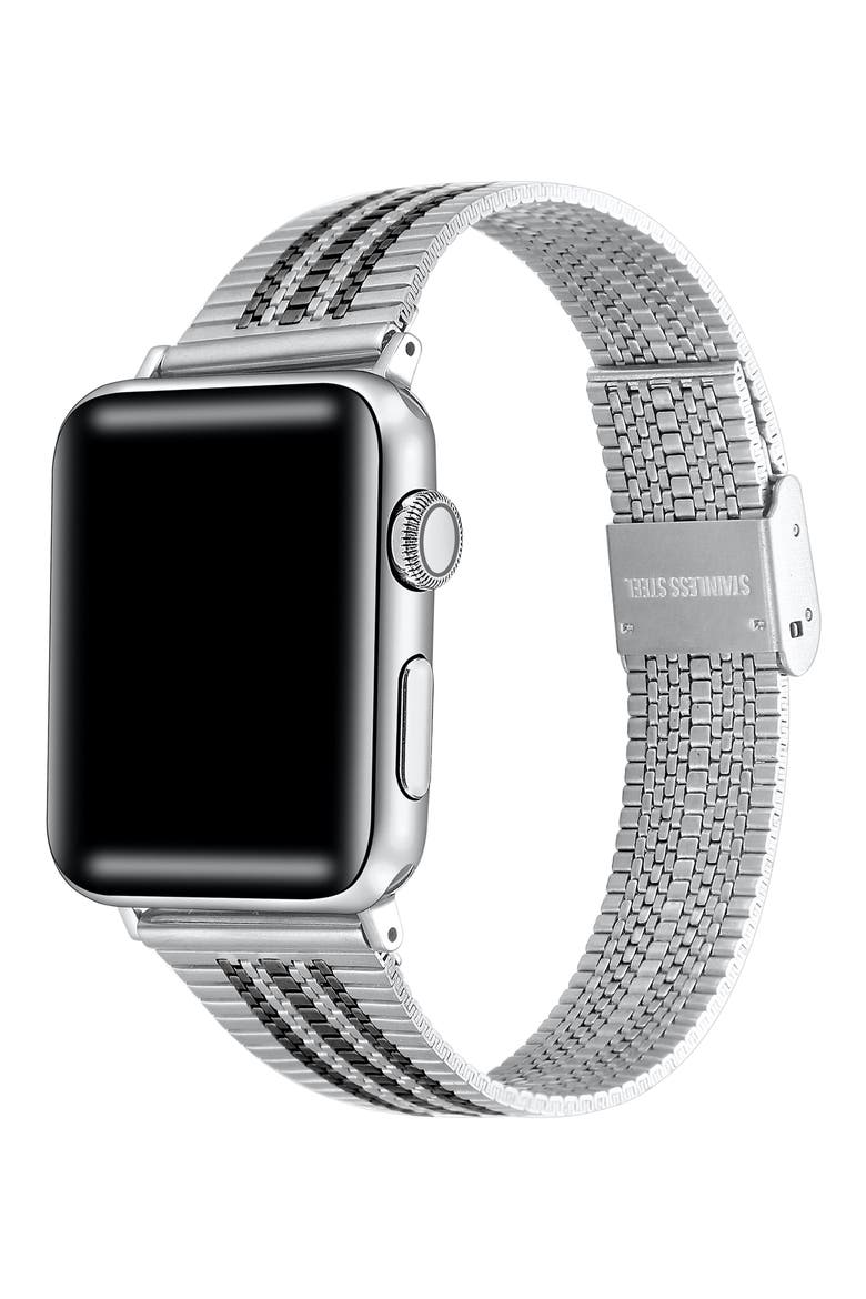 Eliza Stainless Steel Apple Watch® Watchband, Alternate, color, SILVER/BLACK