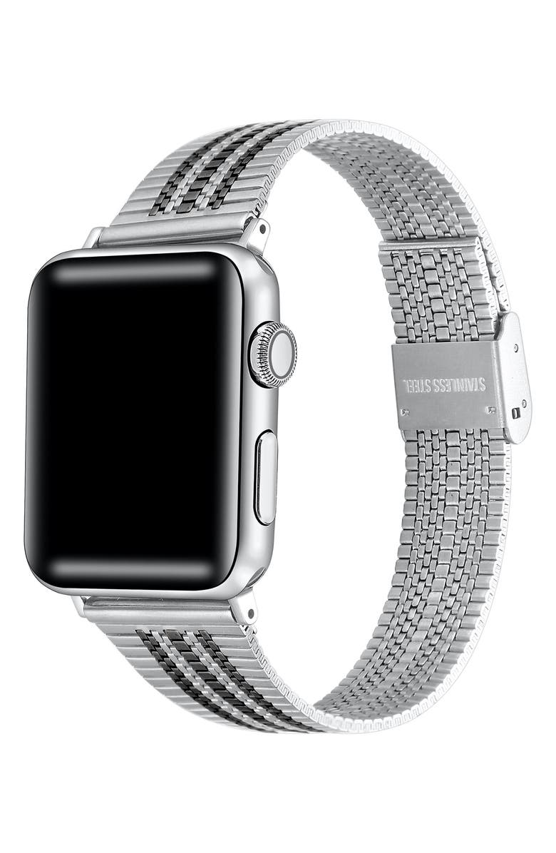 The Posh Tech Eliza Stainless Steel Apple Watch<sup>®</sup> Watchband, Alternate, color, Silver/Black