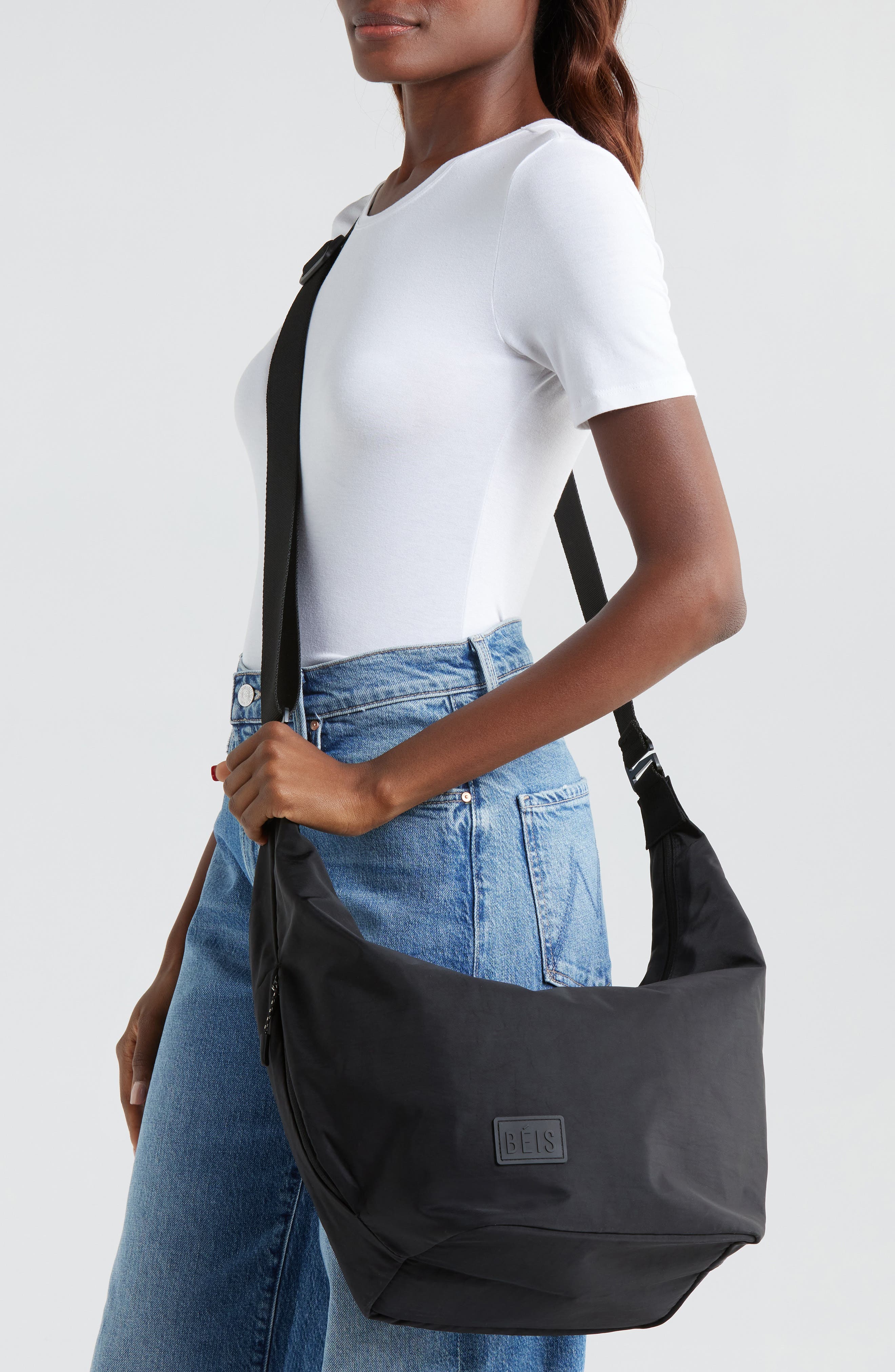 Béis The Crescent Catchall Crossbody Bag, Alternate, color, Black