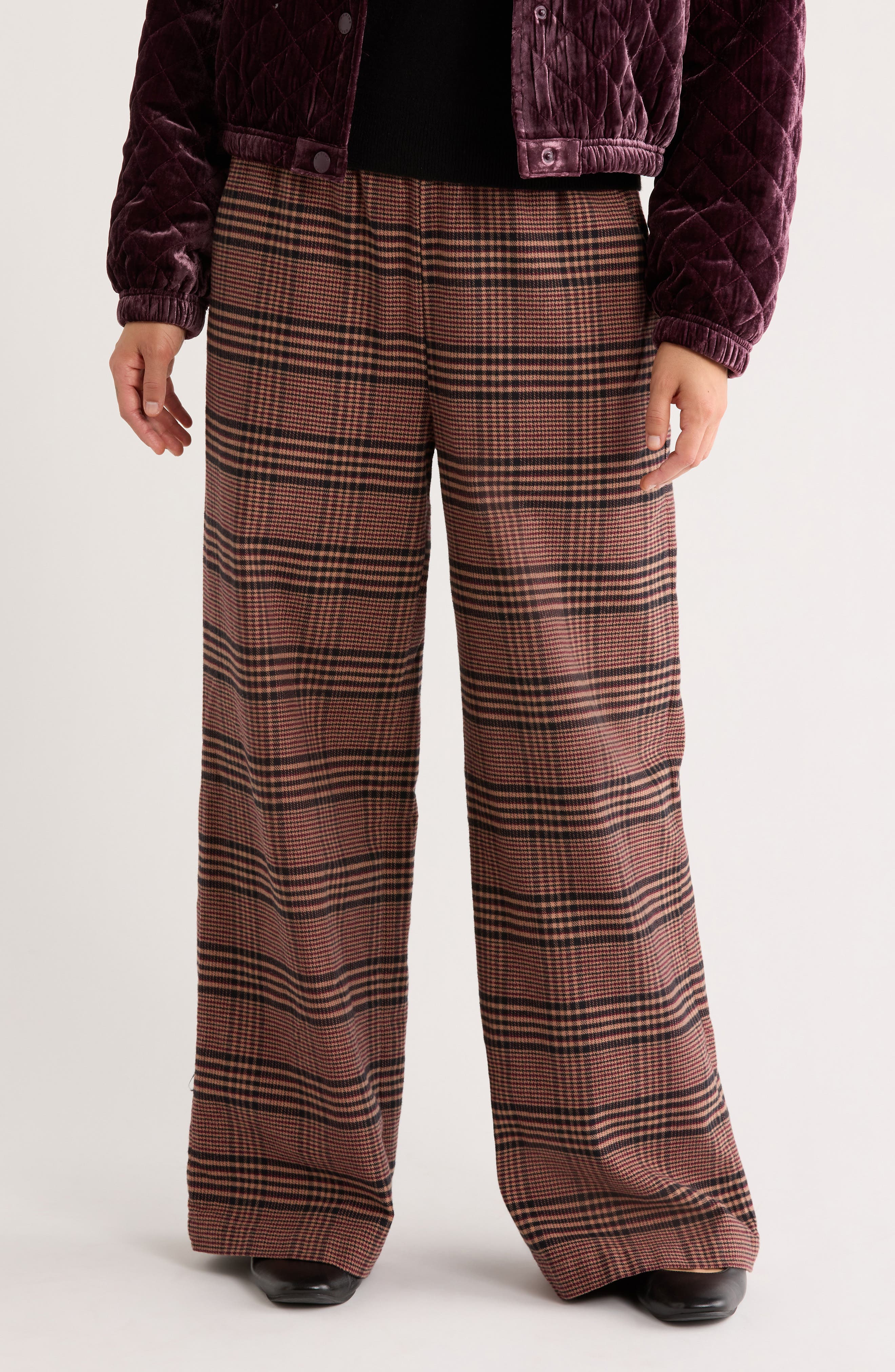 Marine Layer Allison Plaid Pull-On Wide Leg Moleskin Pants
