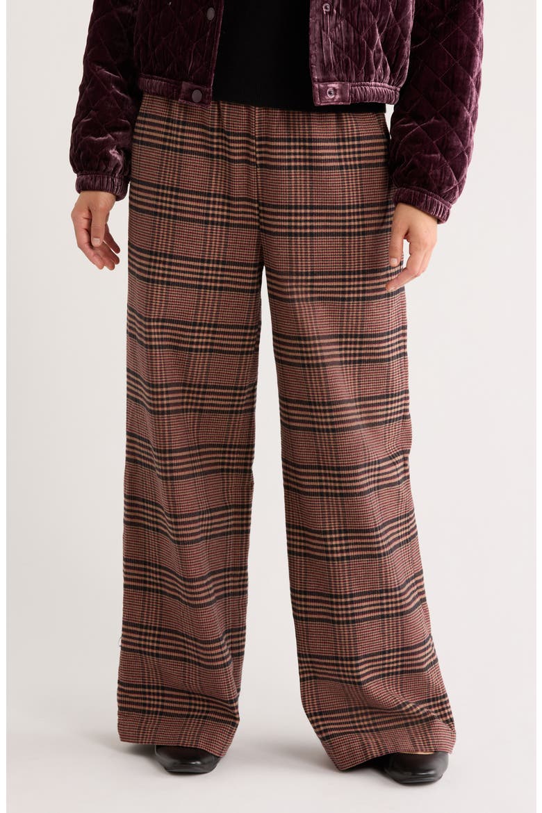 Allison Plaid Pull-On Wide Leg Moleskin Pants, Main, color, WARM PLAID