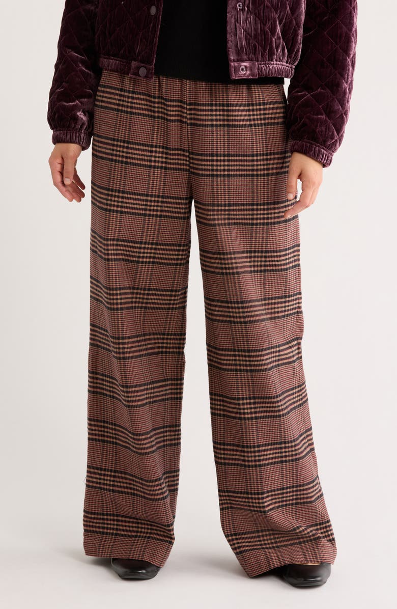 Marine Layer Allison Plaid Pull-On Wide Leg Moleskin Pants, Main, color, Warm Plaid