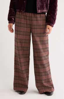 Marine Layer Allison Plaid Pull-On Wide Leg Moleskin Pants