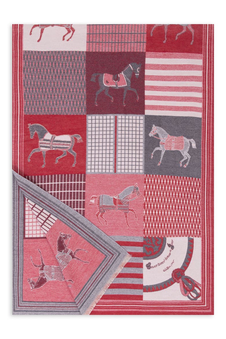 Equestrian Patchwork Reversible Scarf, Main, color, RED