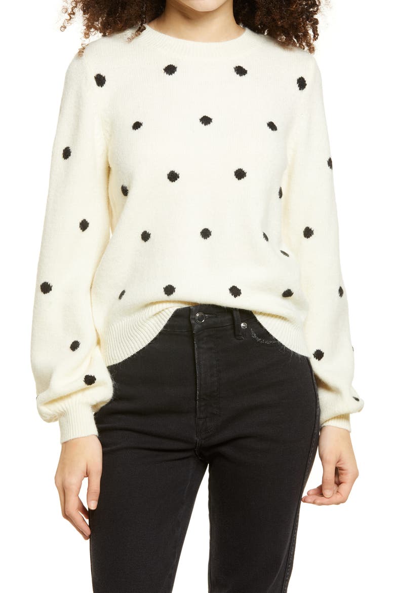 Polka Dot Sweater, Main, color, BIRCH W/ BLACK DOT