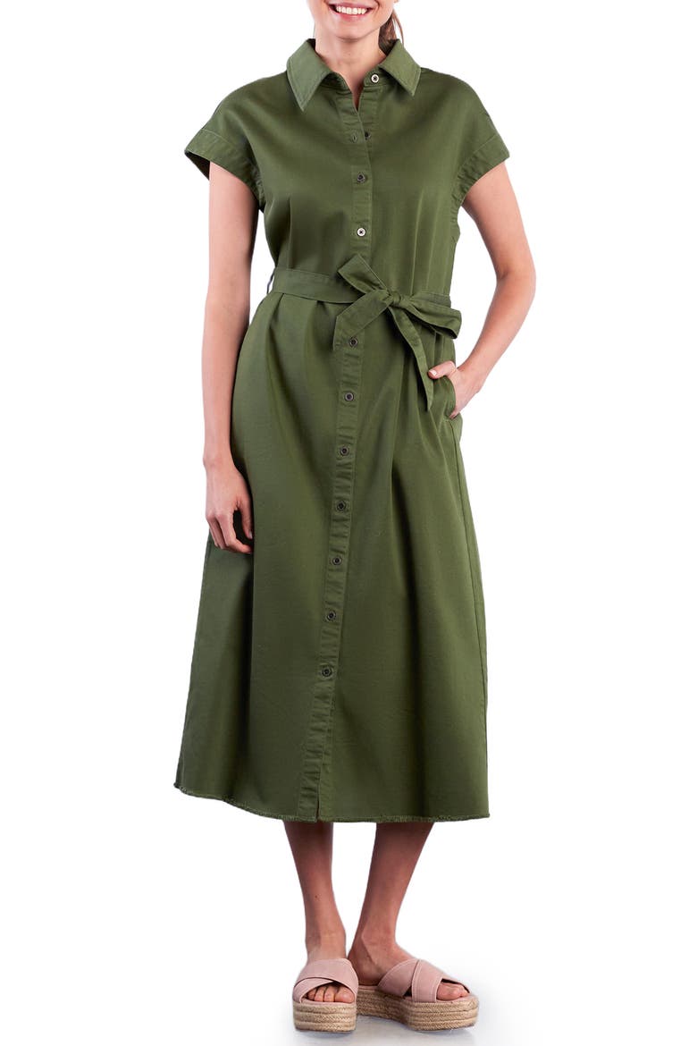 Weekend Belted Denim Shirtdress, Main, color, BRUSHED ARMY