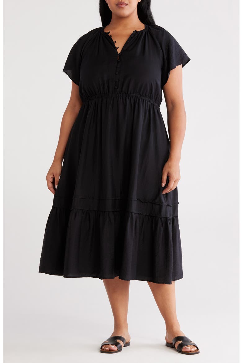Flutter Sleeve Tiered Dress, Main, color, BLACK