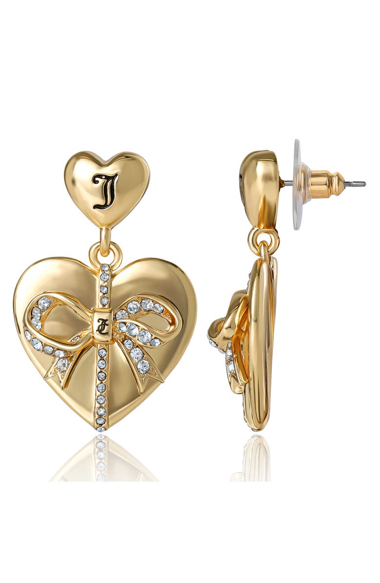 Juicy Couture Quilted Double-Heart Drop Earrings, Gold-Tone with Crystal Accents, Alternate, color, Gold Tone