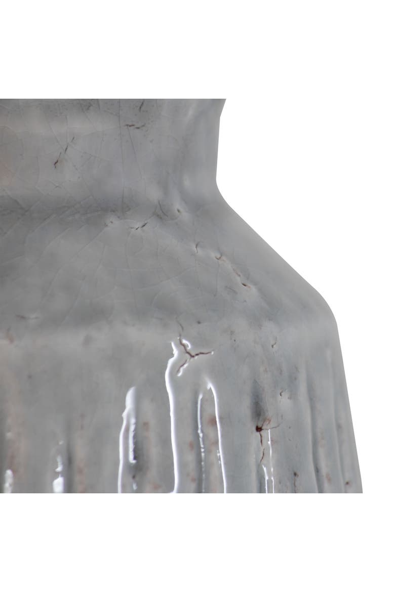 Handmade Gray Terracotta Vase with Carved Stripes, Alternate, color, Gray