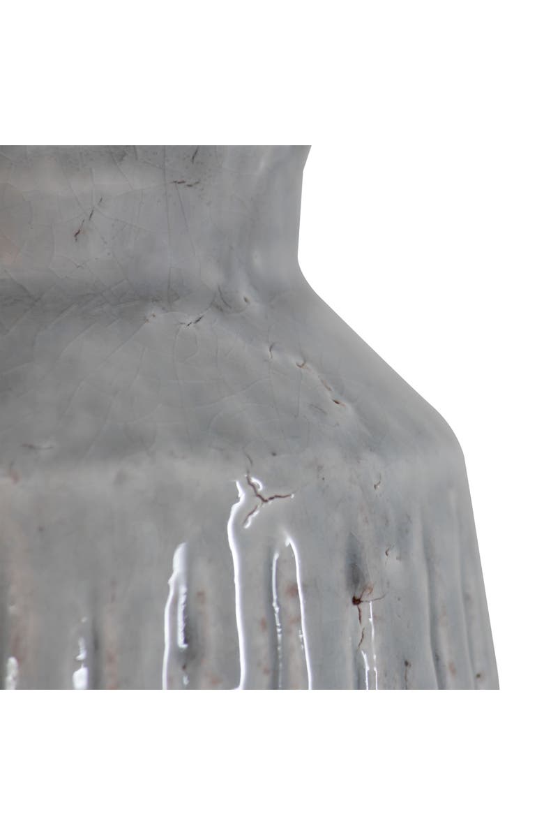 Foreside Home and Garden Handmade Gray Terracotta Vase with Carved Stripes, Alternate, color, Gray