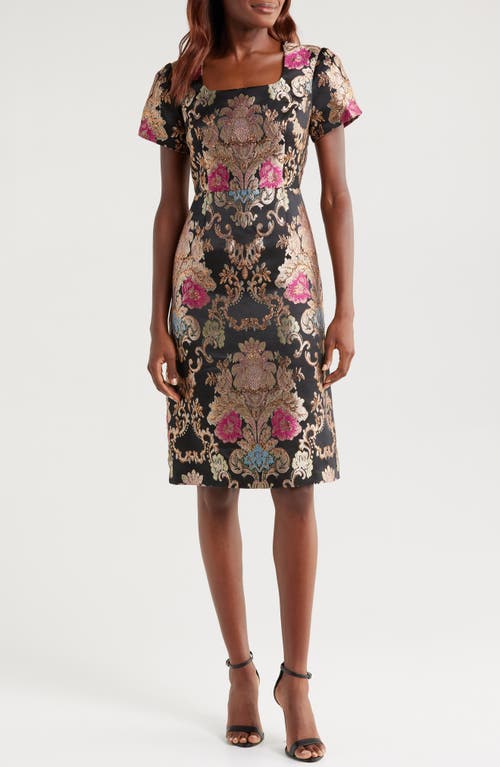 Tahari ASL Brocade Fit & Flare Dress in Black Multi 