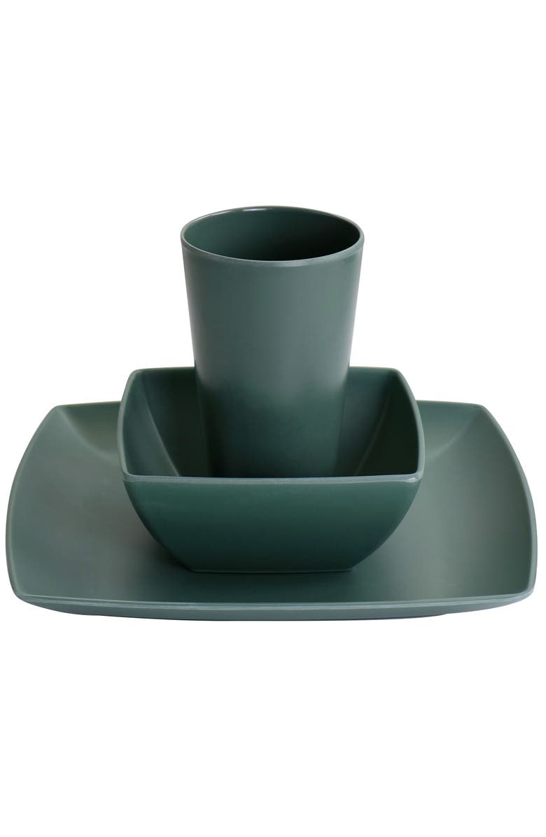 Gibson Home Grayson Melamine 12 Piece Square Dinnerware Set, Alternate, color, Green