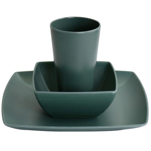 Gibson Home Grayson Melamine 12 Piece Square Dinnerware Set In Green