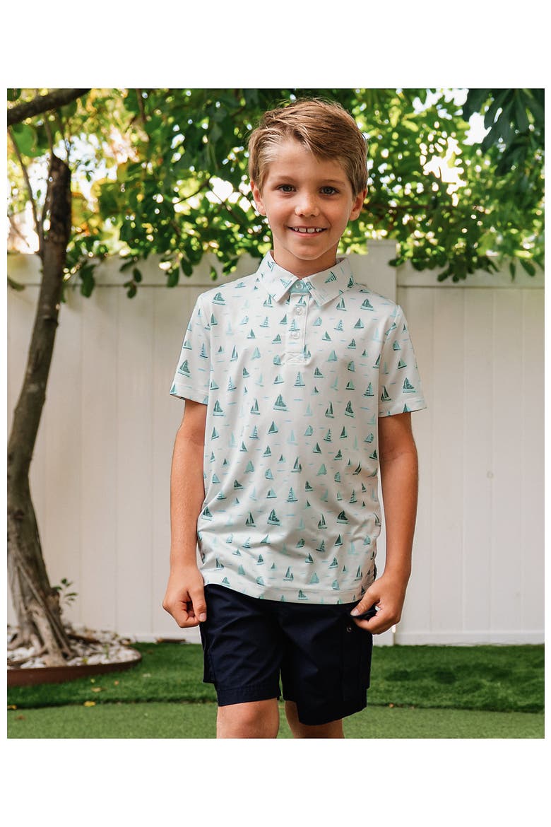 Boys Short Sleeve Performance Polo, Main, color, Sailboats/Ivory