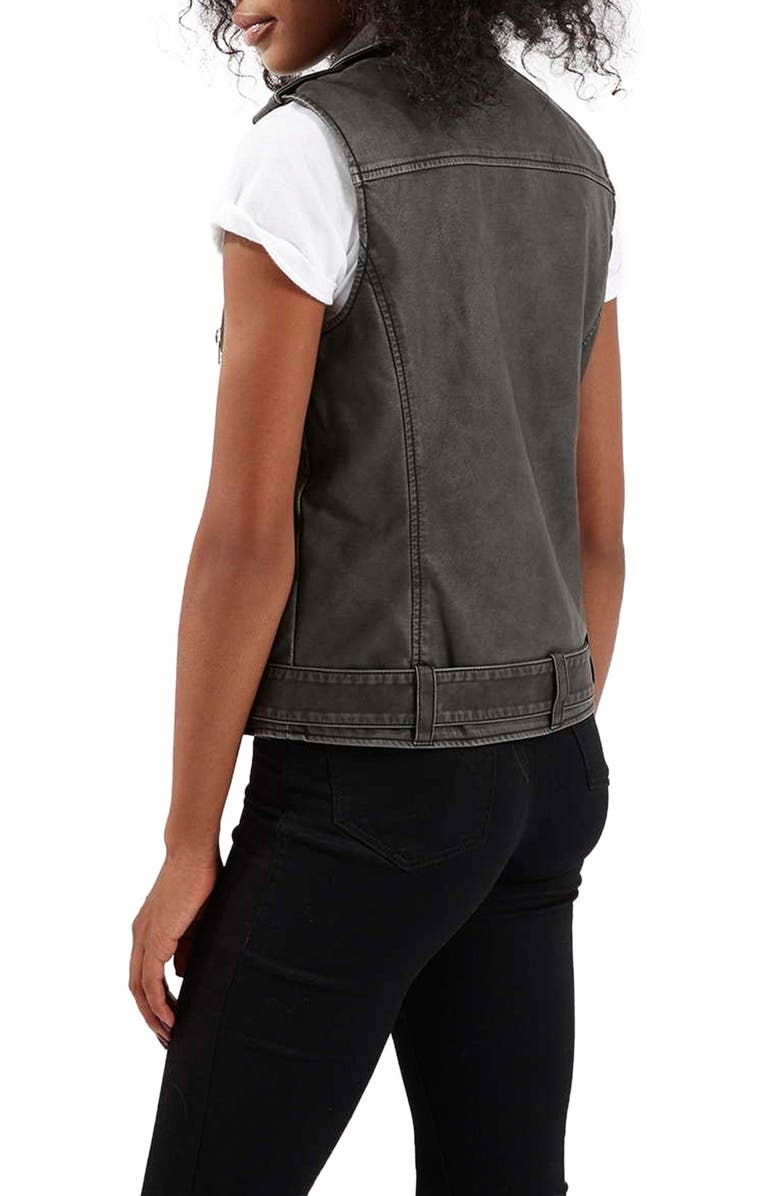 Topshop 'Sylvia' Faux Leather Moto Vest, Alternate, color,