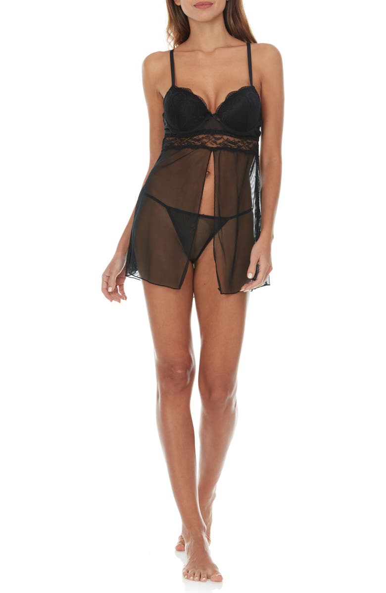 Flora By Flora Nikrooz Becky Babydoll Chemise & Thong Set, Alternate, color,