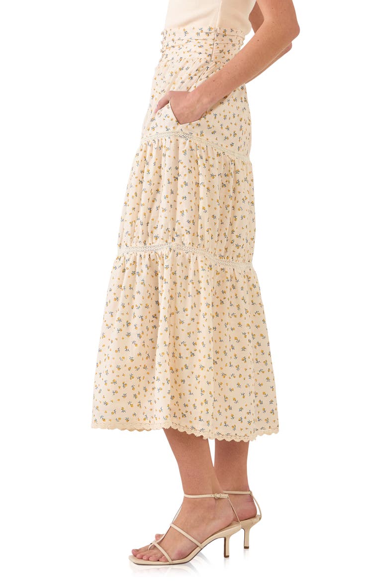 Tiered Floral Maxi Skirt, Alternate, color, YELLOW