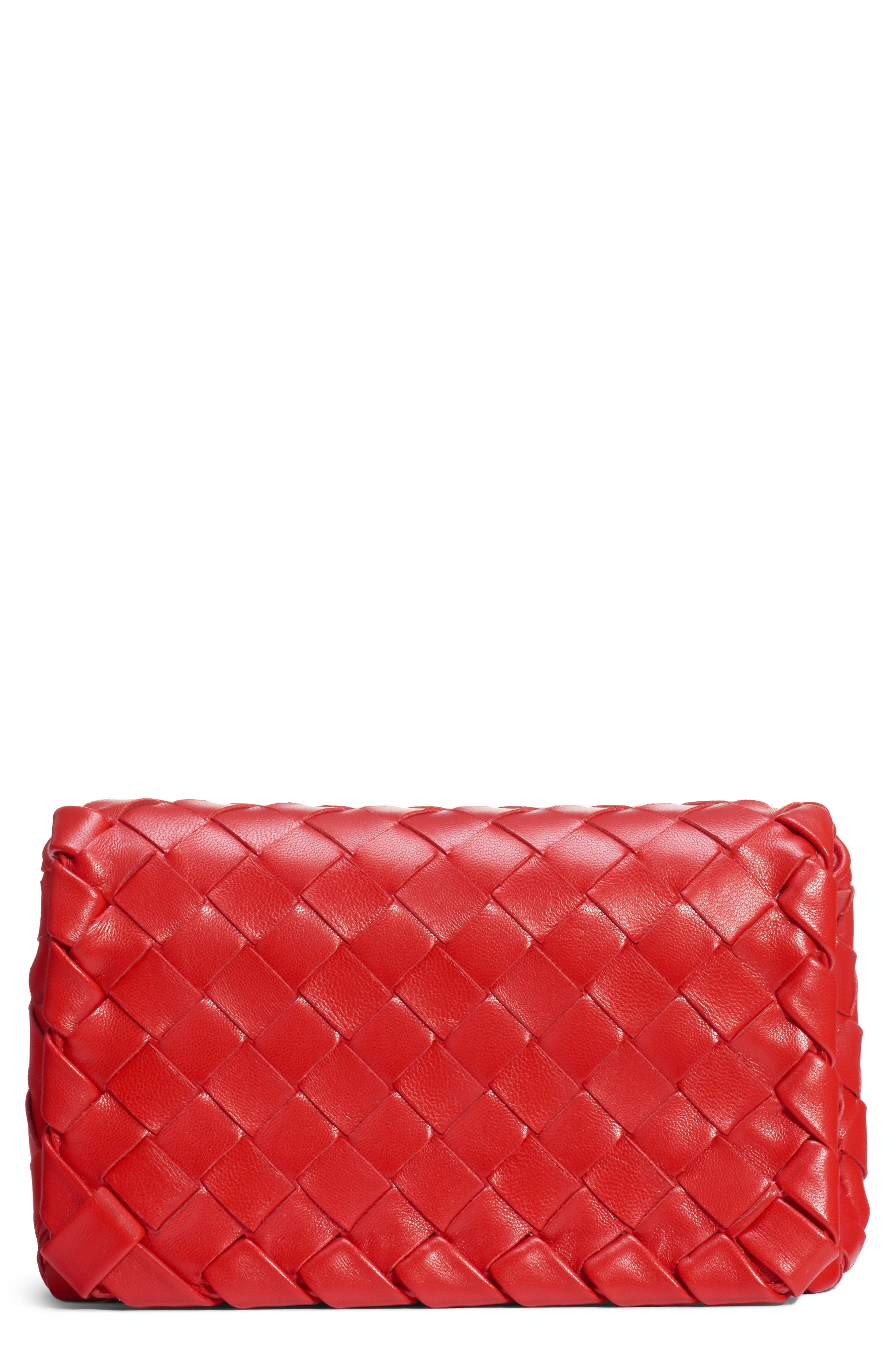 Mini Intrecciato Leather Crossbody Flap Bag, Main, color, BRIGHT RED