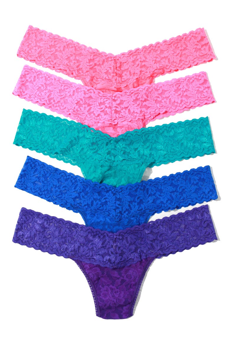Holiday Assorted 5-Pack Low Rise Thongs, Alternate, color, PINK/ BLUE MULTI