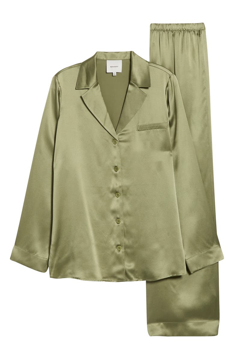 Reformation Ella Silk Pajamas, Main, color, Artichoke