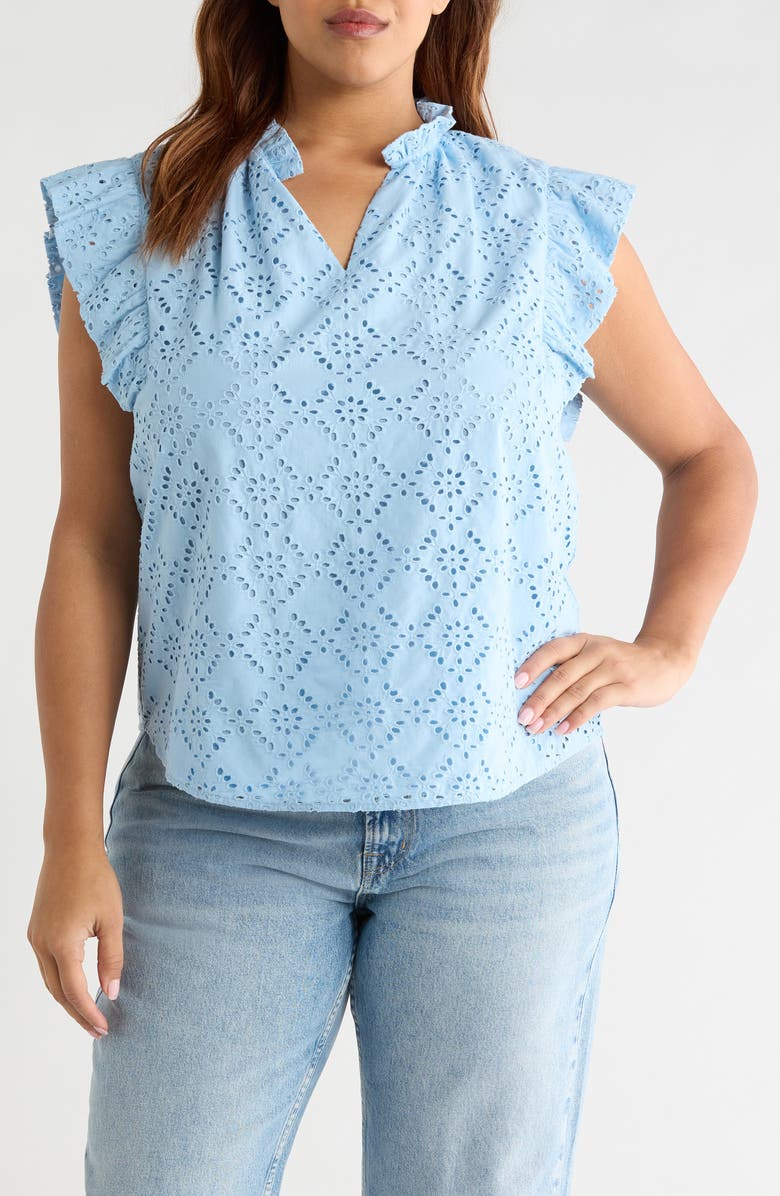 Anne Klein Embroidered Cotton Eyelet Top, Main, color, 