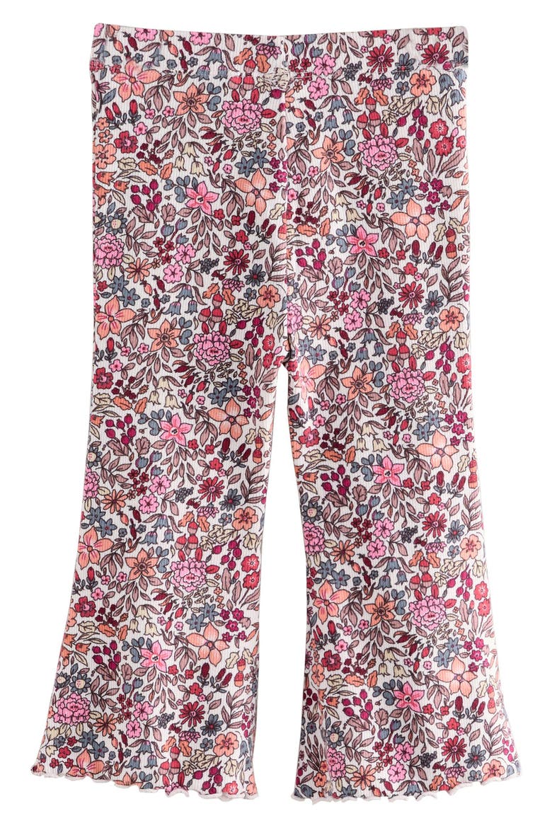 Kids' Floral Rib Flare Leggings, Main, color, NEUTRAL