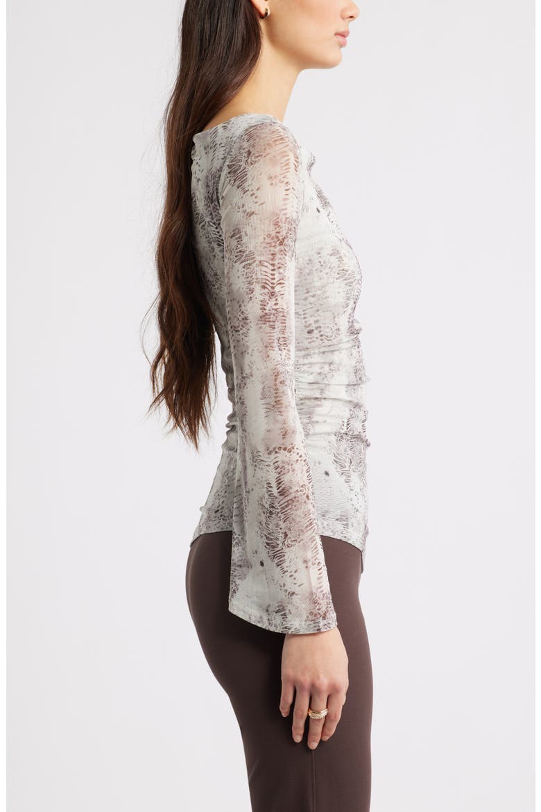 Mesh Bell Sleeve Top, Alternate, color, GREY- BROWN SPOTTED ABSTRACT