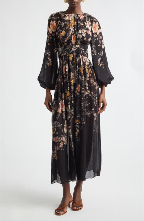 Kindred Spirit Carousel Floral Long Sleeve Midi Dress (Regular & Petite)