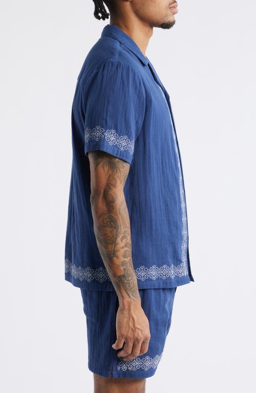 Native Youth Ernest Embroidered Gauze Camp Shirt In Navy