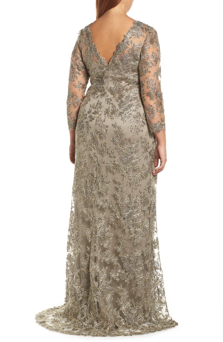 Tadashi Shoji Corded Embroidered Lace Gown, Alternate, color,