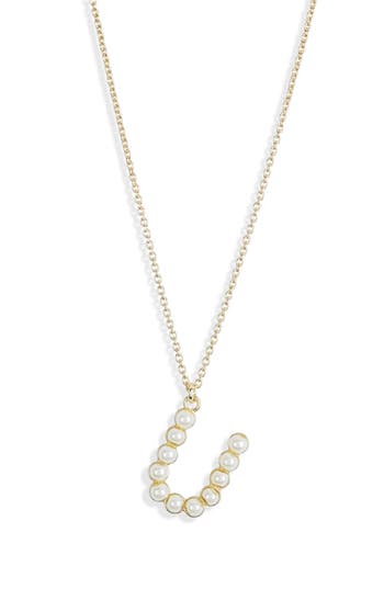 Meshmerise Imitation Pearl Initial Pendant Necklace In Gold