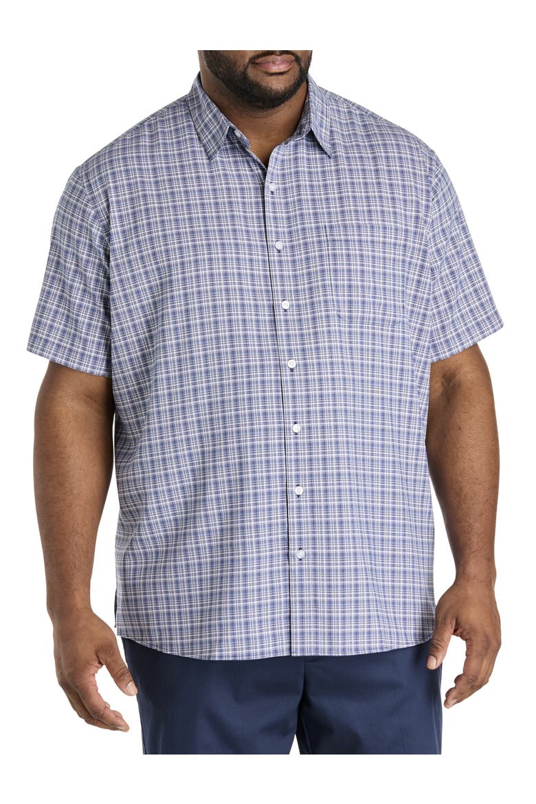 Big & Tall Plaid Microfiber Sport Shirt, Main, color, BLUE MULTI