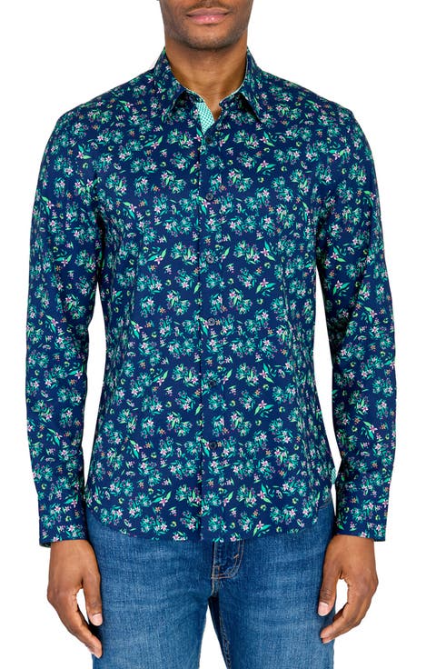 Slim Fit Lily Bouquet Recycled 4-Way Stretch Performance Long Sleeve Shirt