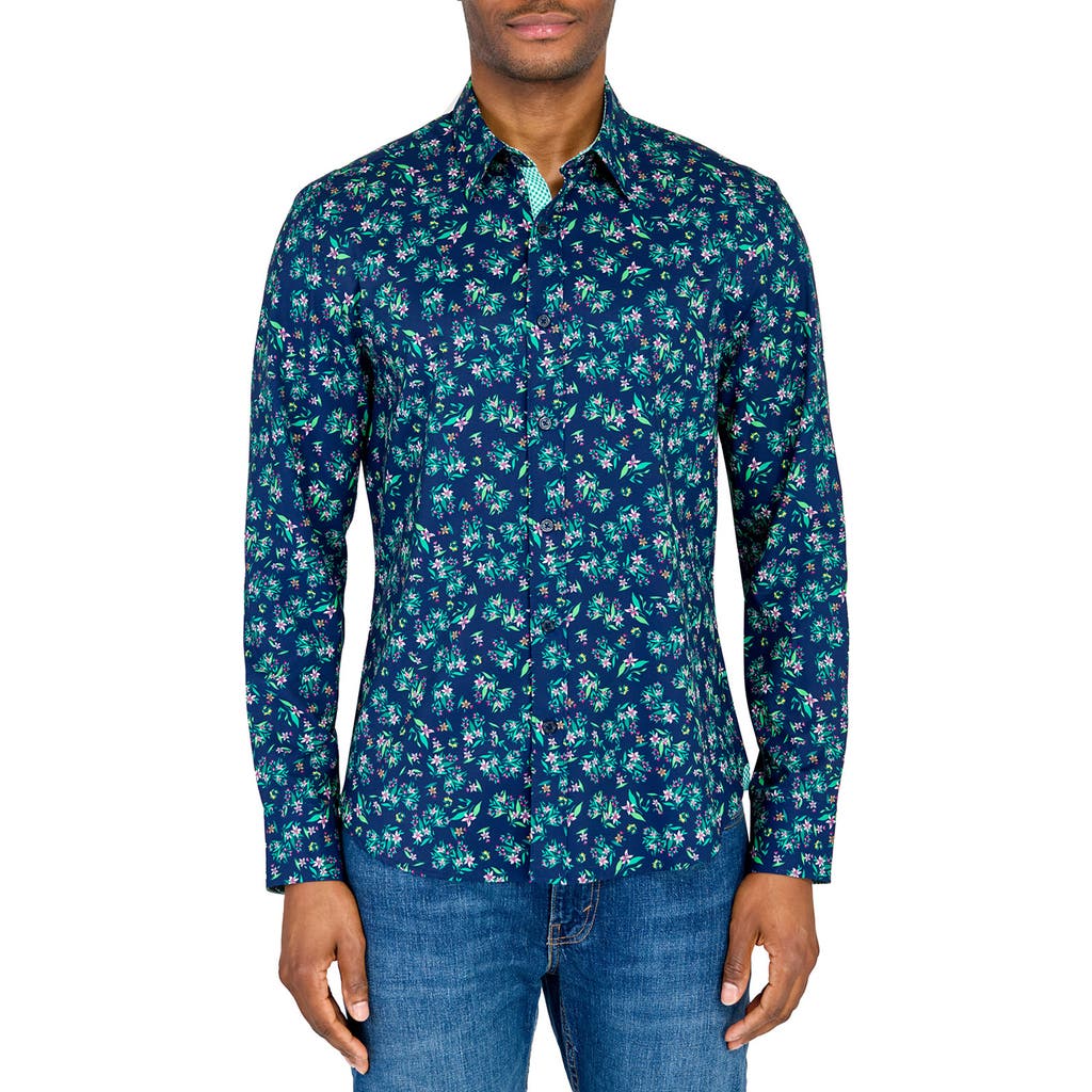 Construct Lily Bouquet Woven Long Sleeve Shirt In Navy/green