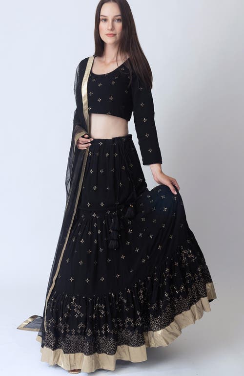 Raas Asha Sequins Embroidered Lehenga Choli In Black And Gold