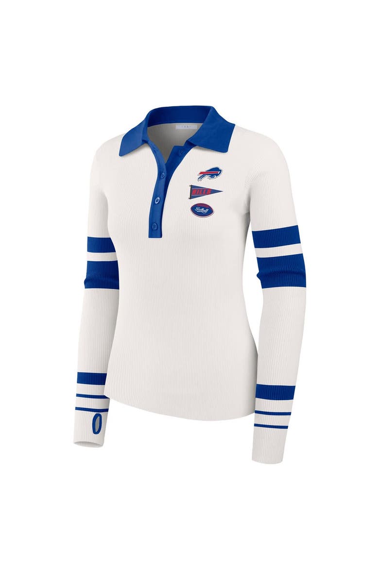 Women's WEAR by Erin Andrews White Buffalo Bills Ribbed Henley Polo Sweater, Alternate, color, White