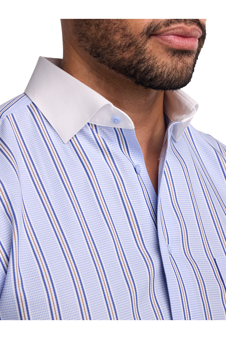 Cotton Spread Collar Dobby Tailored Contrast Trim French Cuff Long Sleeve, Alternate, color, Blue/Red
