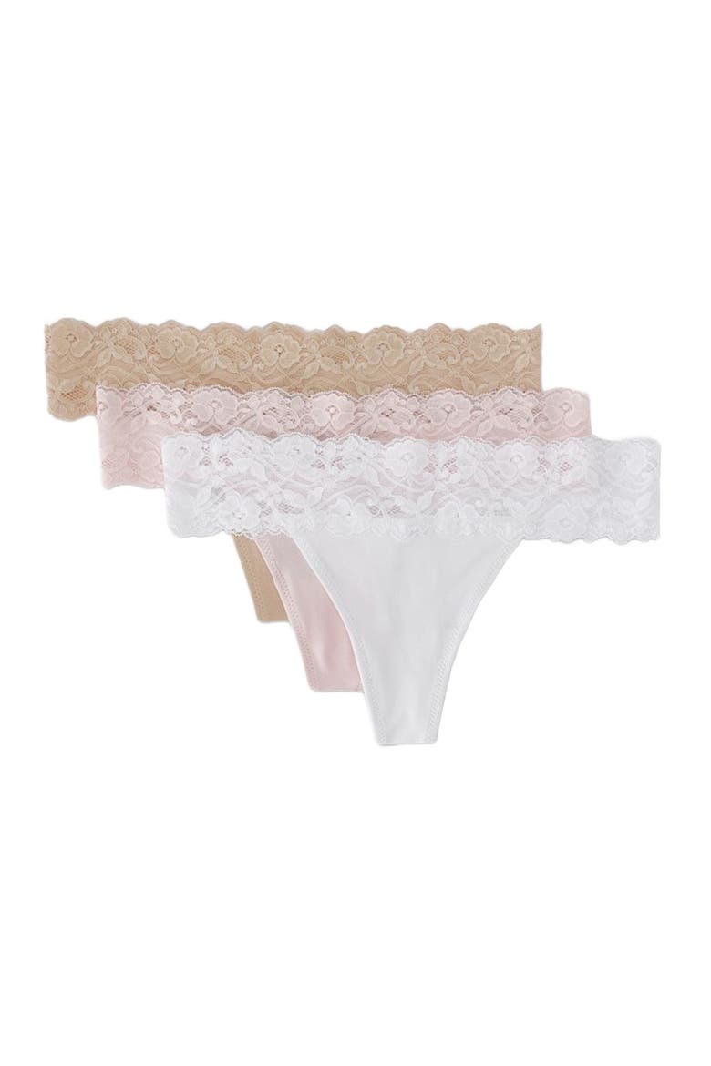 Organic Cotton Lace Waist Thong 3-Pack, Alternate, color, Beloved Basics