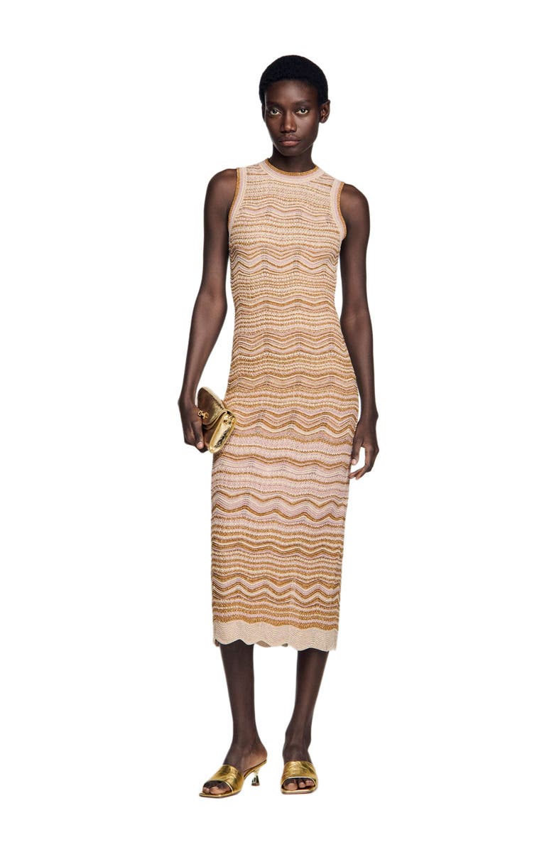 SANDRO Fancy knit maxi dress, Alternate, color, Brown