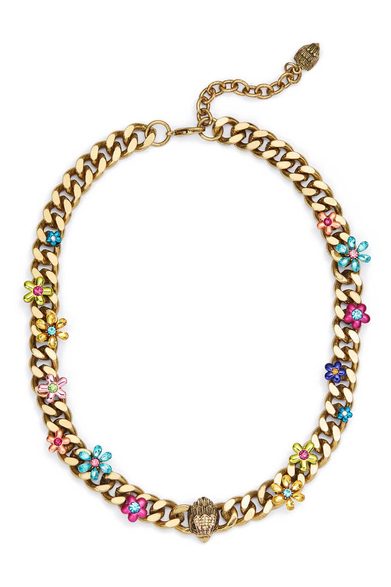Eagle's Head Floral Curb Chain Collar Necklace, Main, color, GOLD