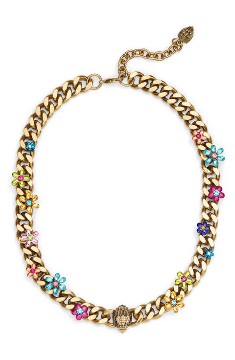 Eagle's Head Floral Curb Chain Collar Necklace
