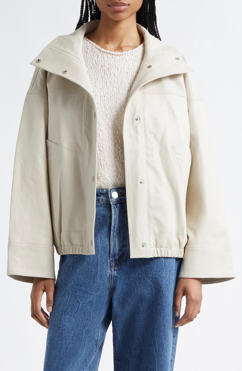 Róhe Leather Bomber Jacket, Main, color, Chalk