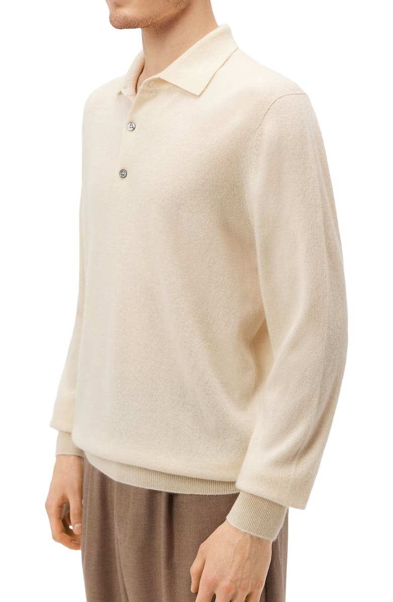 GOBI Mongolian Cashmere Essential Cashmere Polo Sweater, Alternate, color, Off White