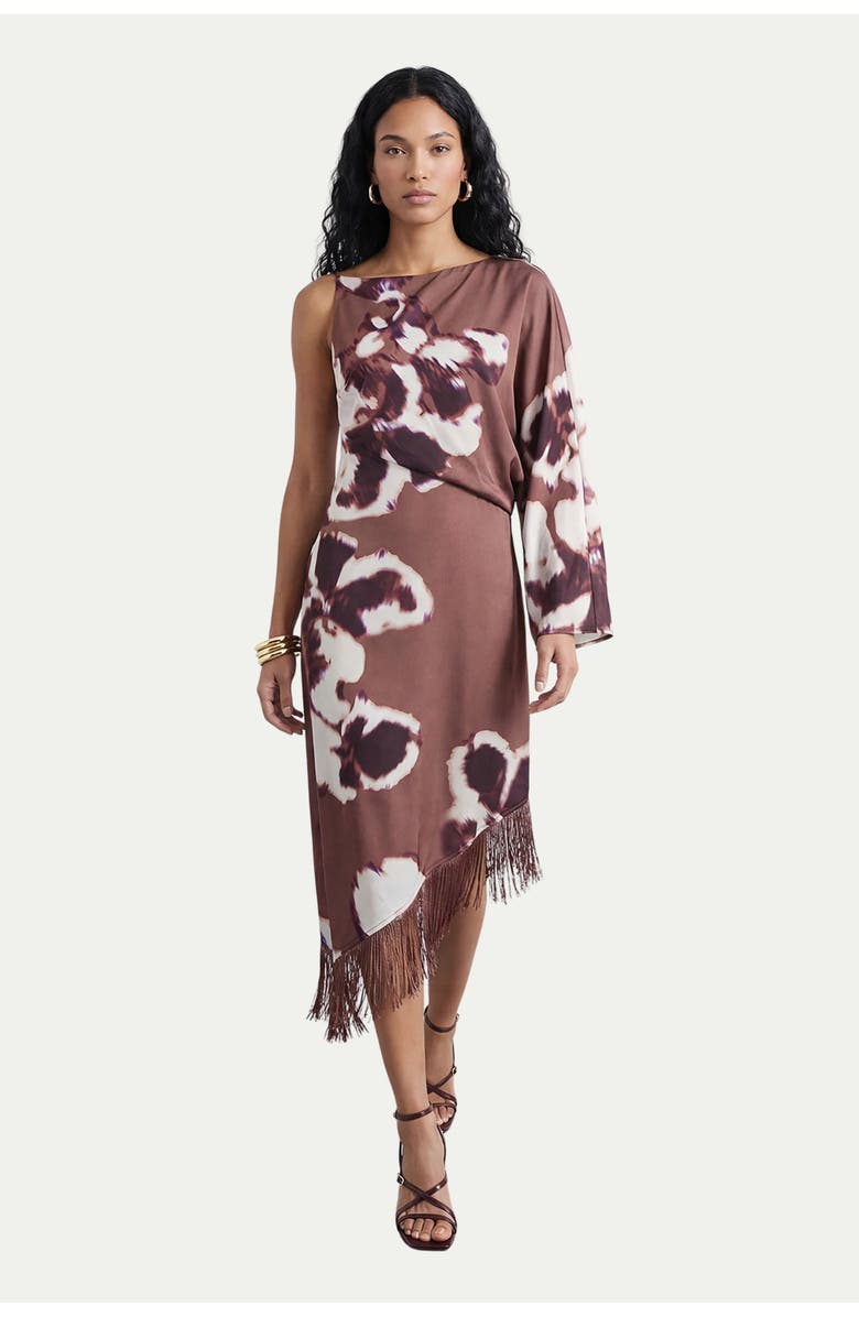 Warehouse Petite One Shoulder Satin Midi Dress, Main, color, Floral