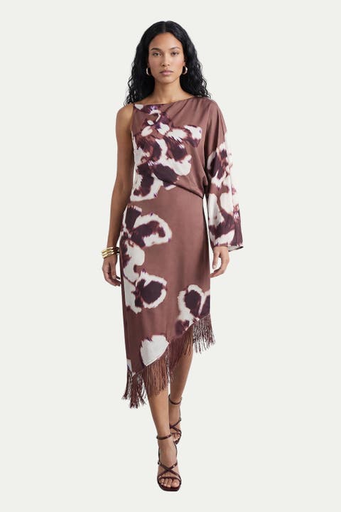 Petite One Shoulder Satin Midi Dress