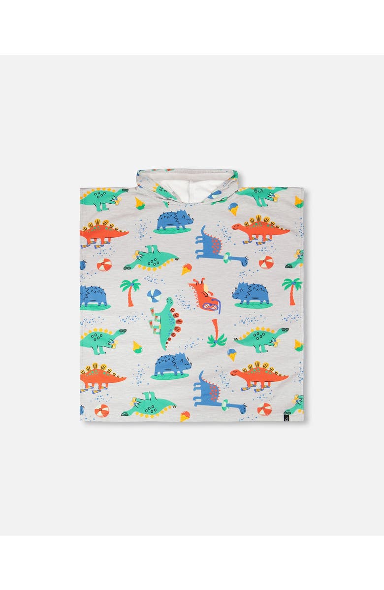 Deux par Deux Hooded Dinosaur Beach Towel, Main, color, Grey Printed Baby Dinosaurs