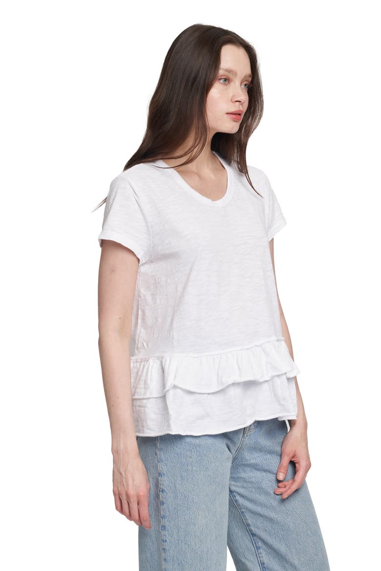 Short Sleeve Double Tier Mock Hem Crew, Alternate, color, White