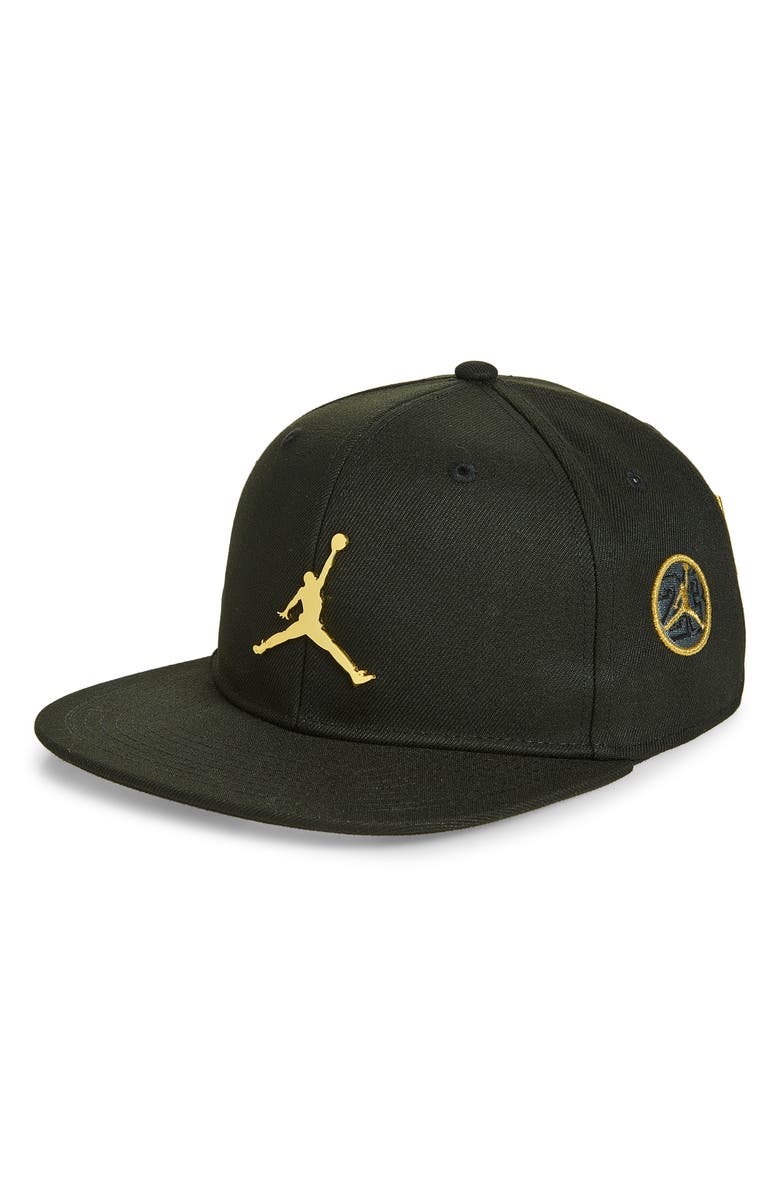 Jordan Kids' See Me Shine Flat Brim Snapback Baseball Cap, Main, color, Black/ Gold